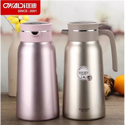 匡迪 475741 壺 華象五代真空家用裝水保溫按壓大容量不銹鋼熱水壺 顯溫粉色1900ml